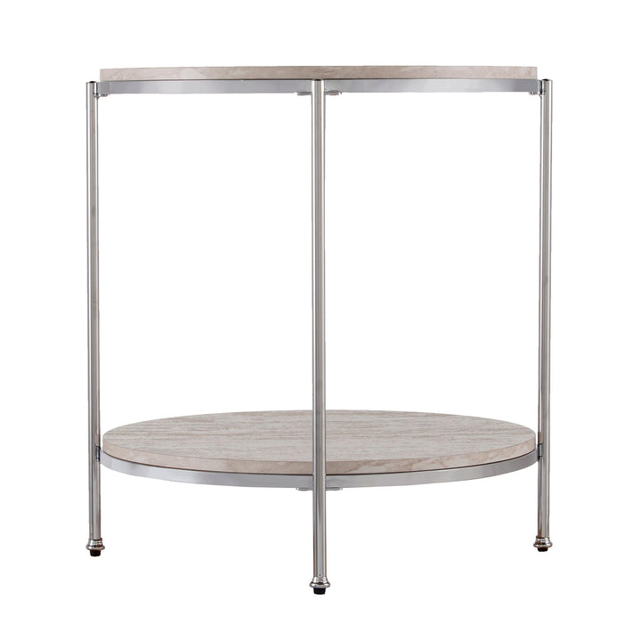 SwayLiving Silas Round Faux Stone End Table - Chrome ACCENT TABLES