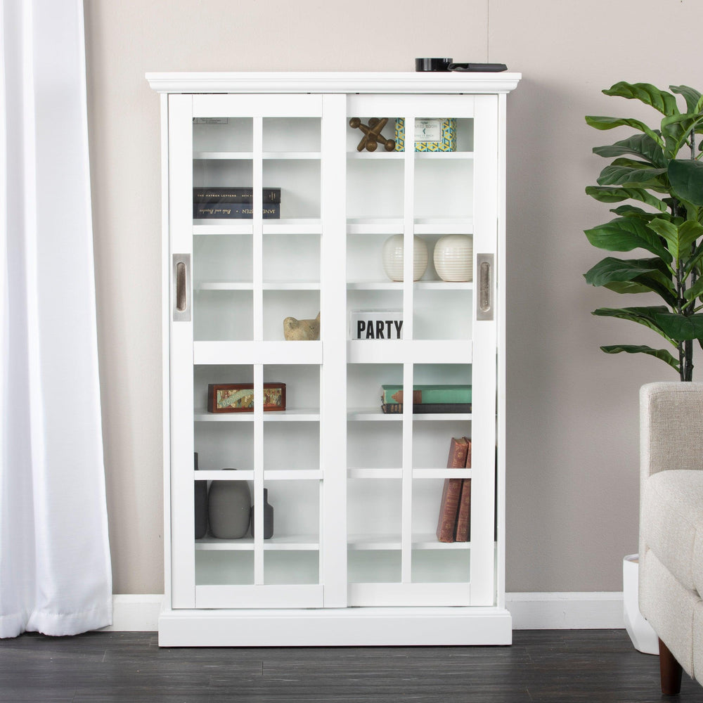SwayLiving Media Cabinet w/ Sliding Doors - White MEDIA + TV STANDS