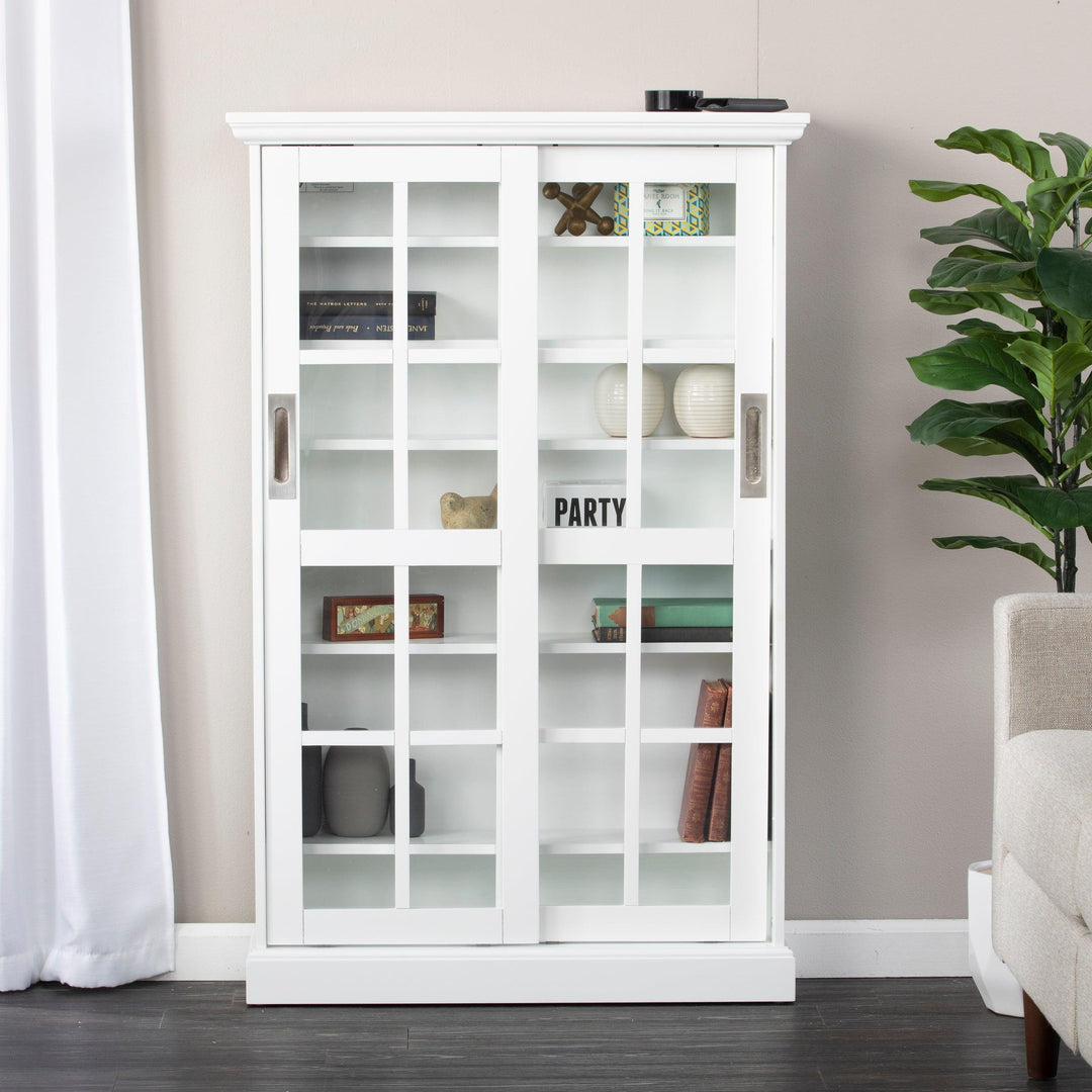 SwayLiving Media Cabinet w/ Sliding Doors - White MEDIA + TV STANDS