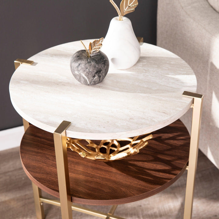 SwayLiving Ardmillan Round End Table w/ Faux Marble Top ACCENT TABLES