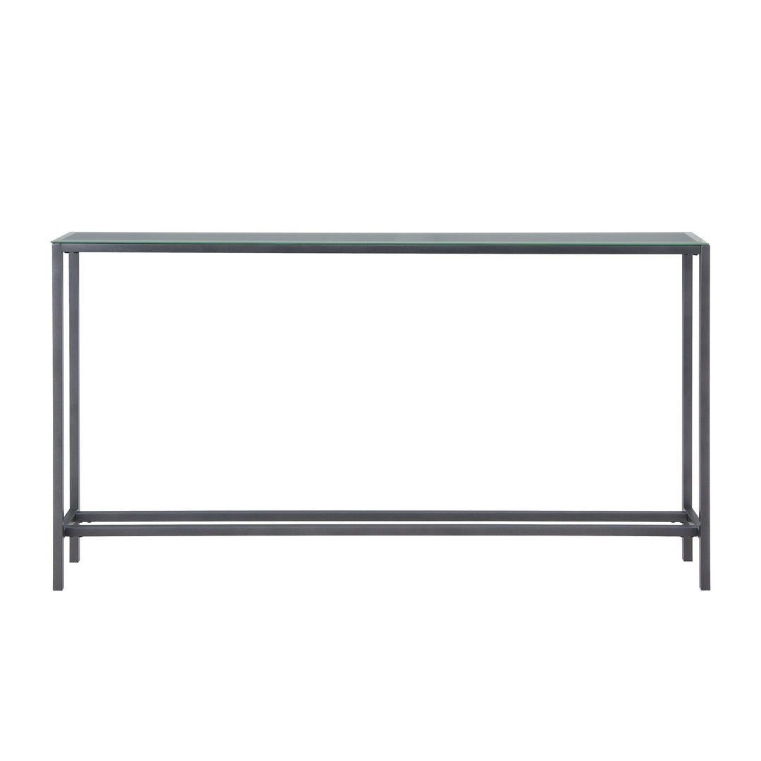 SwayLiving Darrin Narrow Long Console Table w/ Mirrored Top – Gunmetal Gray CONSOLE TABLES