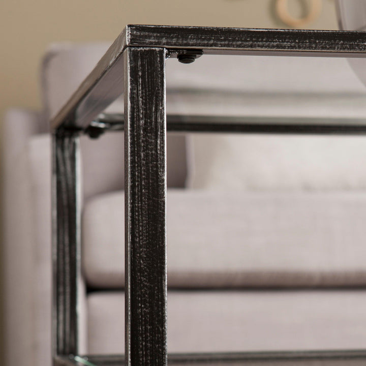 SwayLiving Jaymes Metal/Glass Rectangular Open Shelf Cocktail Table - Black COFFEE TABLES