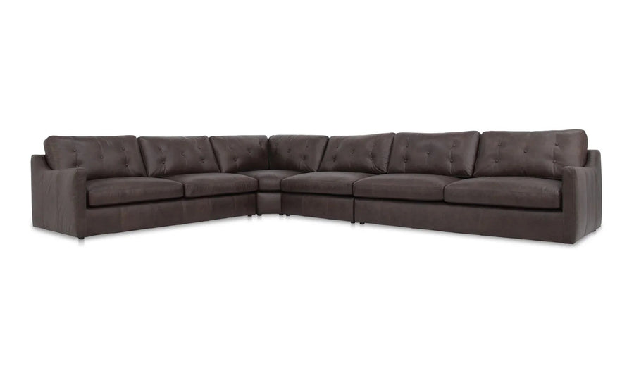 Thurlow 4 Piece Modular Sectional Espresso Brown Leather - SwayLiving