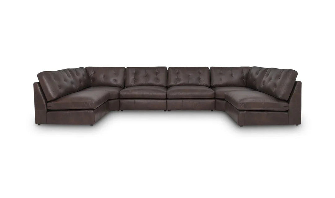 Thurlow U Shaped Modular Armless Sectional   Espresso Brown Leather - SwayLiving