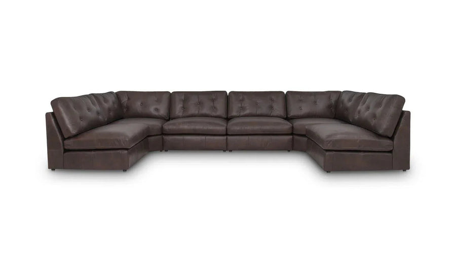 Thurlow U Shaped Modular Armless Sectional   Espresso Brown Leather - SwayLiving