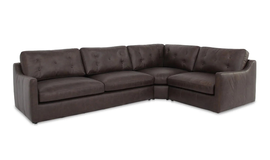Thurlow 3 Piece Right Modular Sectional Espresso Brown Leather - SwayLiving