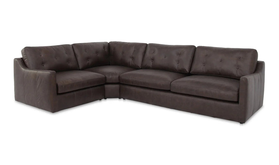 Thurlow 3 Piece Left Modular Sectional Espresso Brown Leather - SwayLiving