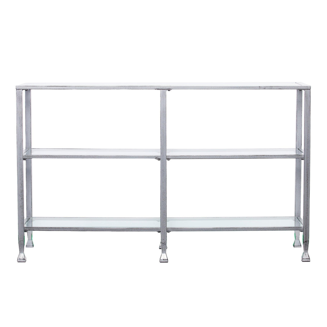 SwayLiving Jaymes Metal/Glass 3-Tier Console Table/Media Stand - Silver CONSOLE TABLES