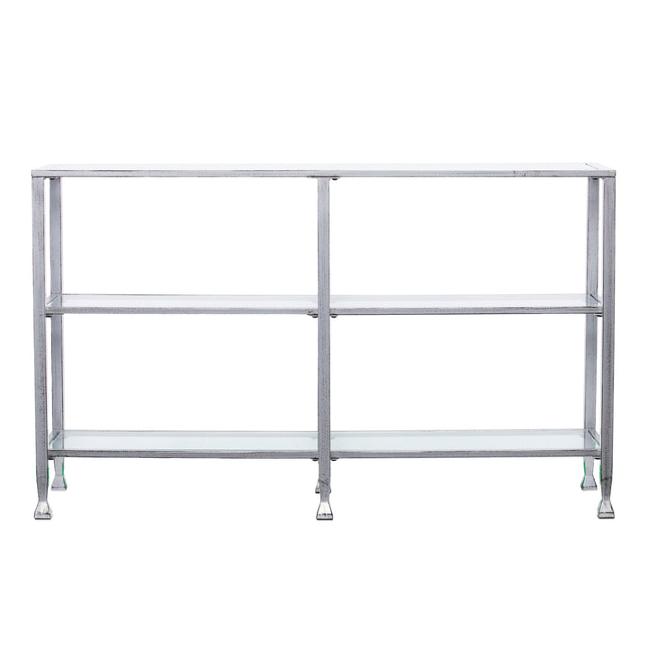 SwayLiving Jaymes Metal/Glass 3-Tier Console Table/Media Stand - Silver CONSOLE TABLES
