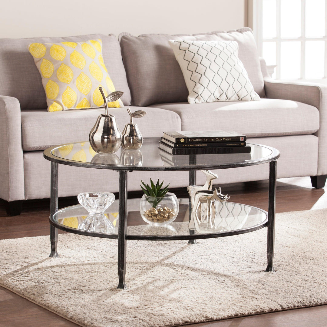 SwayLiving Jaymes Metal/Glass Round Cocktail Table - Black COFFEE TABLES