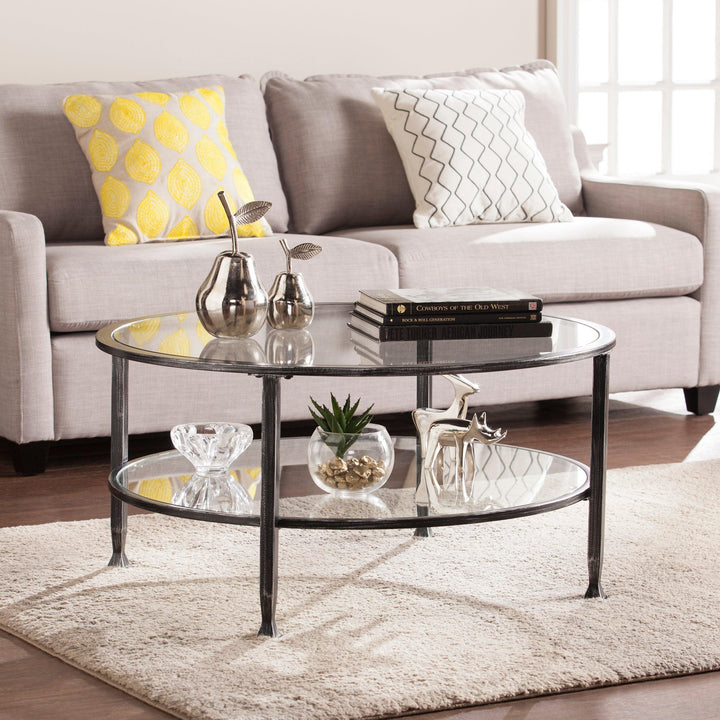 SwayLiving Jaymes Metal/Glass Round Cocktail Table - Black COFFEE TABLES