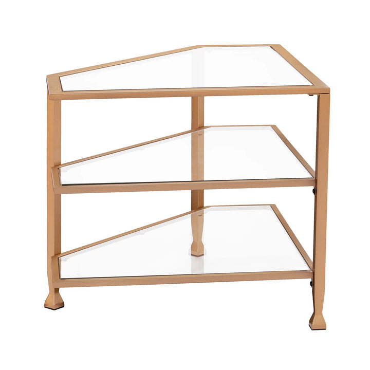 SwayLiving Jaymes Metal/Glass Corner TV Stand - Gold MEDIA + TV STANDS