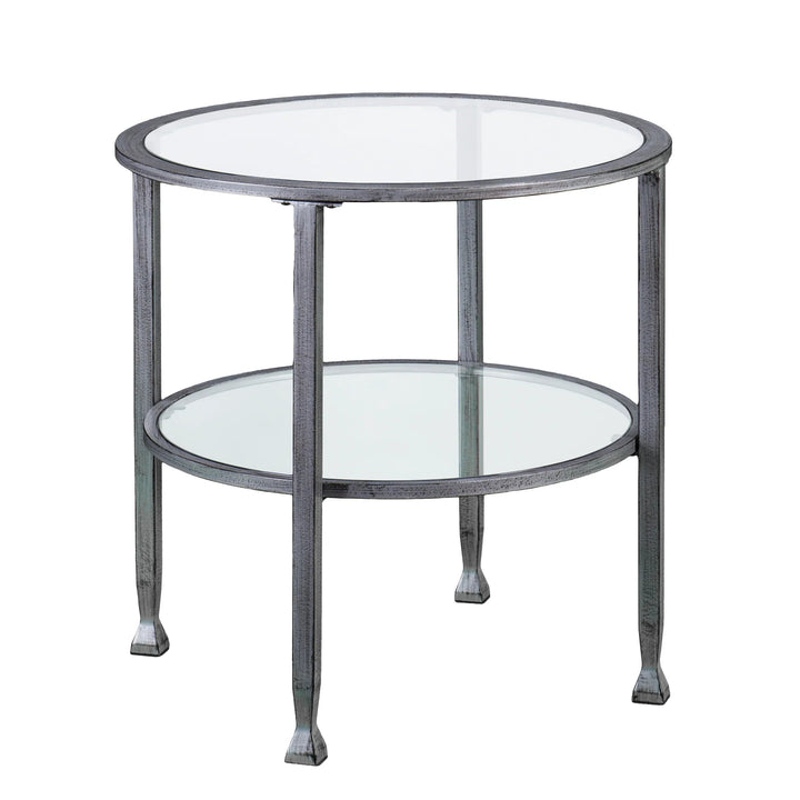SwayLiving Jaymes Metal/Glass Round End Table - Silver ACCENT TABLES