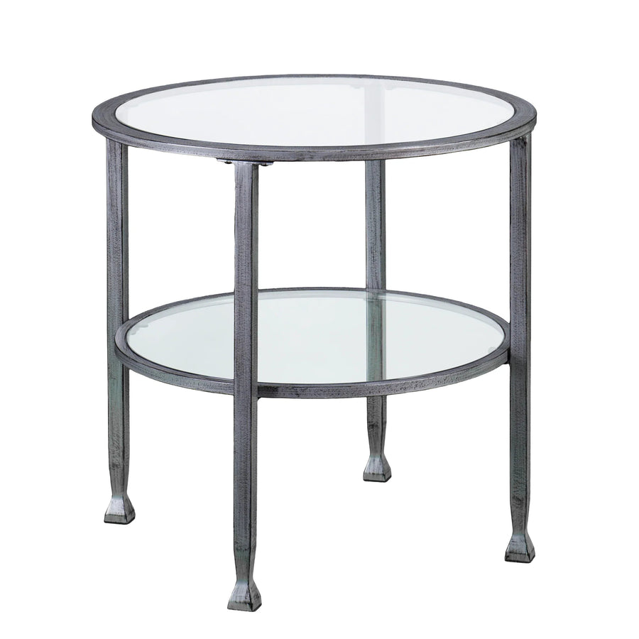 SwayLiving Jaymes Metal/Glass Round End Table - Silver ACCENT TABLES