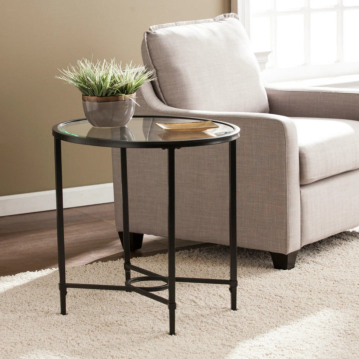 SwayLiving Quinton Metal/Glass Oval Side Table ACCENT TABLES
