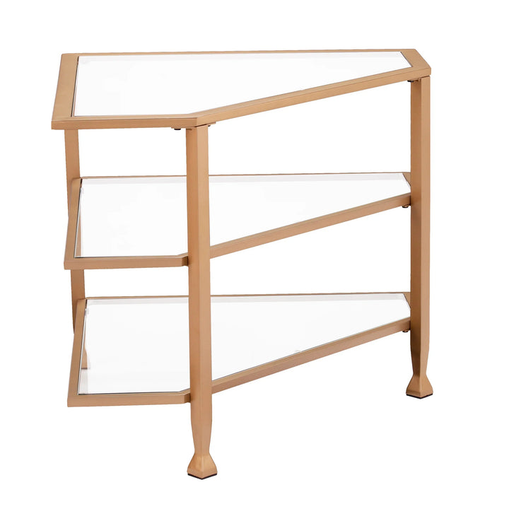 SwayLiving Jaymes Metal/Glass Corner TV Stand - Gold MEDIA + TV STANDS