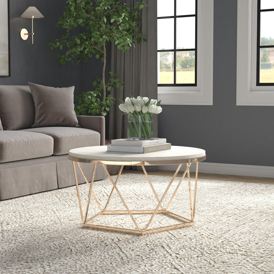 SwayLiving Luna Round Faux Stone Coffee Table - Champagne COFFEE TABLES