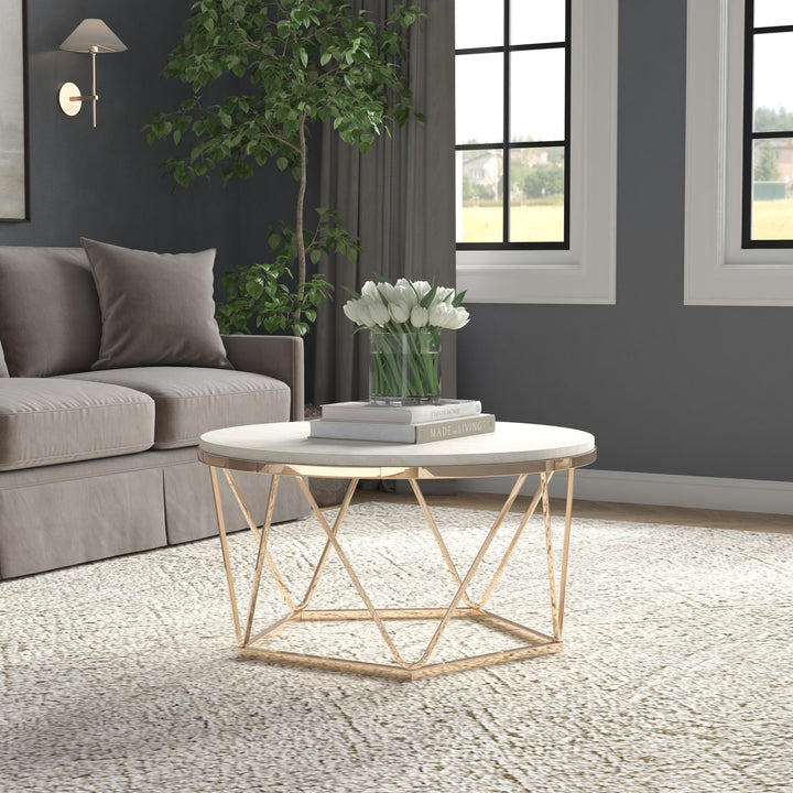 SwayLiving Luna Round Faux Stone Coffee Table - Champagne COFFEE TABLES