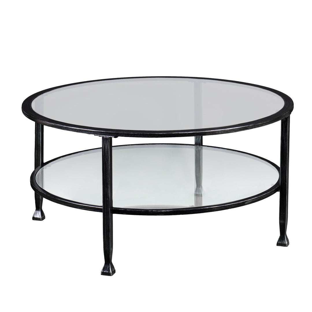 SwayLiving Jaymes Metal/Glass Round Cocktail Table - Black COFFEE TABLES