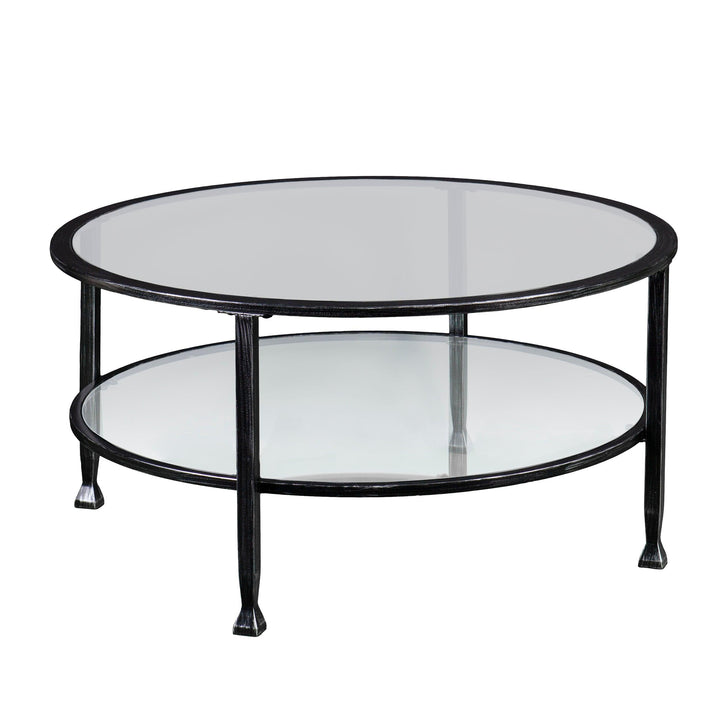 SwayLiving Jaymes Metal/Glass Round Cocktail Table - Black COFFEE TABLES