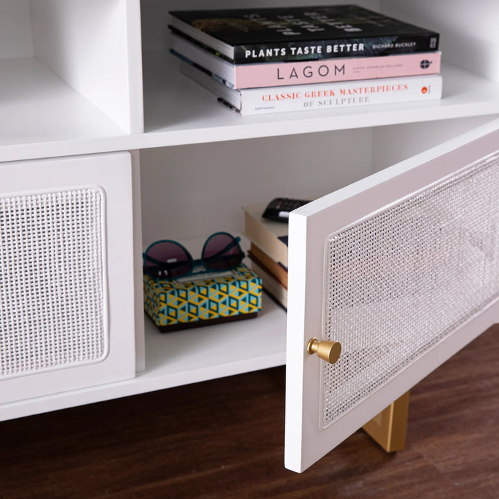 SwayLiving Mursley Media Cabinet w/ Storage - White MEDIA + TV STANDS