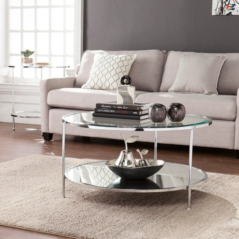 SwayLiving Risa Round Coffee Table w/ Storage - Chrome COFFEE TABLES