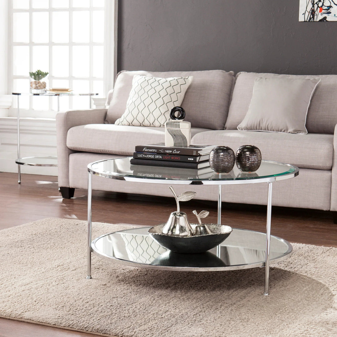 SwayLiving Risa Round Coffee Table w/ Storage - Chrome COFFEE TABLES