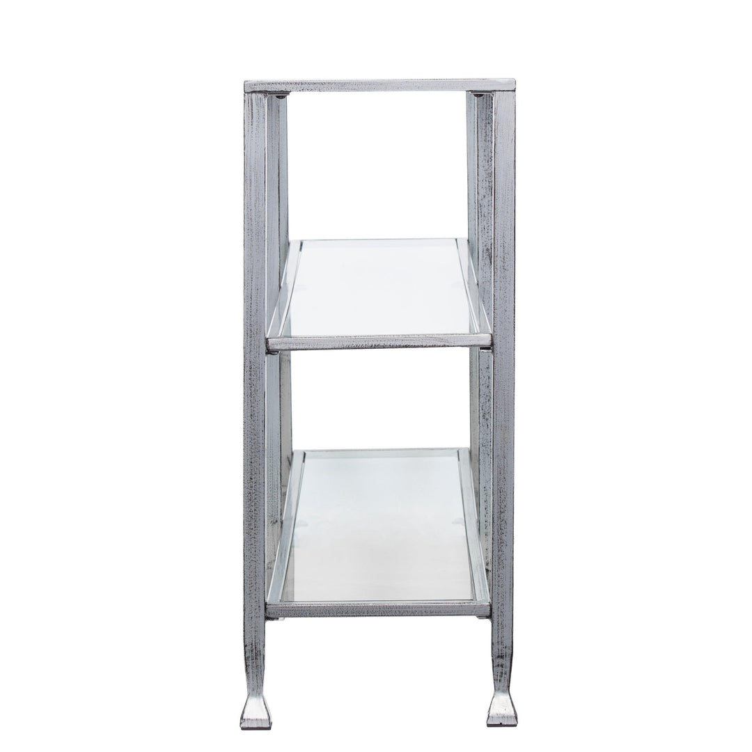 SwayLiving Jaymes Metal/Glass 3-Tier Console Table/Media Stand - Silver CONSOLE TABLES