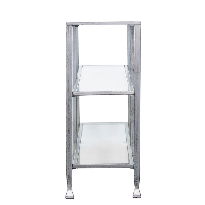 SwayLiving Jaymes Metal/Glass 3-Tier Console Table/Media Stand - Silver CONSOLE TABLES